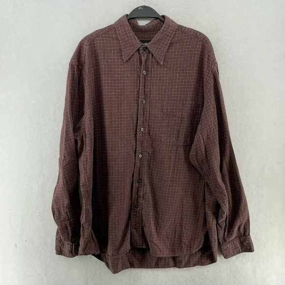 Eddie Bauer Button-Up Shirt Men's Sz L Brown Windowpane Collared Chest Pocket - Picture 1 of 11